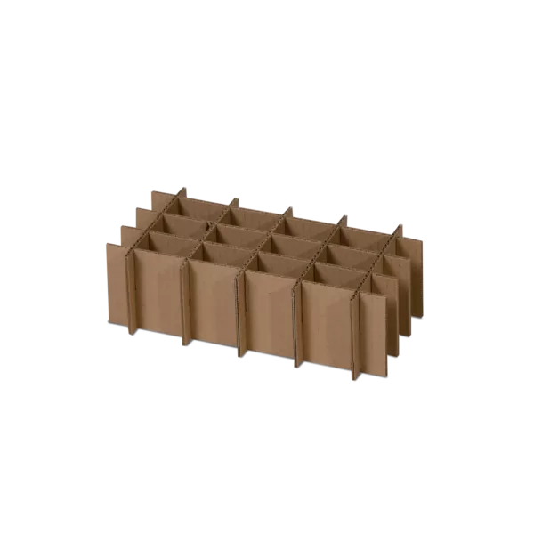 Croisllons en carton ondulé simple cannelure 2 faces écrues avec débords, croisillons montés 12 cases, en matière recyclable, empreinte carbone faible