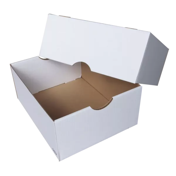 Boite d'emballage en carton blanc composé d'un fond et d'un couvercle réalisée sur-mesure