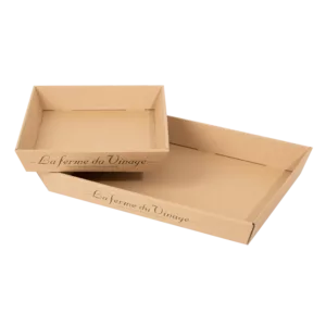 Barquette type plateau traiteur en petit et grand format en carton ondulé recyclé et recyclable