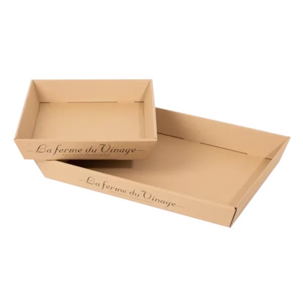 Barquette type plateau traiteur en petit et grand format en carton ondulé recyclé et recyclable