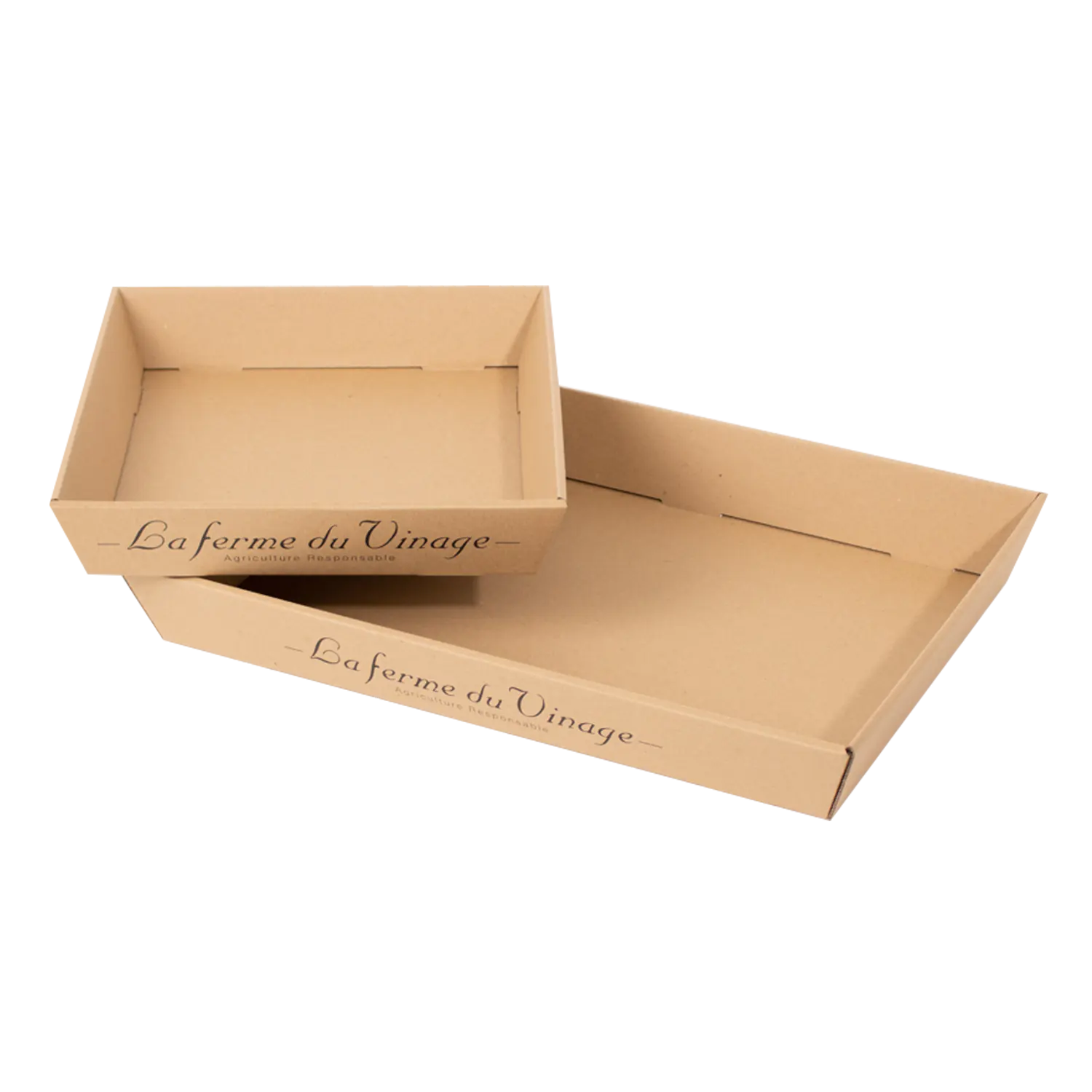 Barquette type plateau traiteur en petit et grand format en carton ondulé recyclé et recyclable