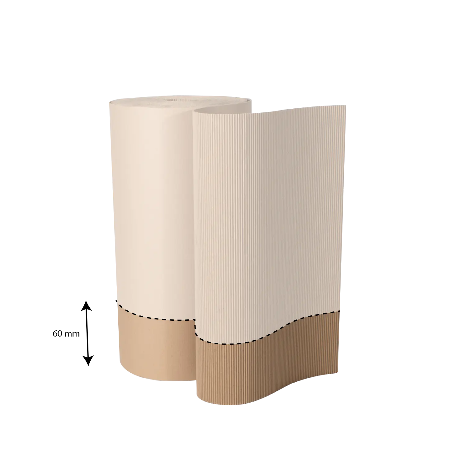 Rouleau en carton ondulé simple face 60 mm cannelure apparente