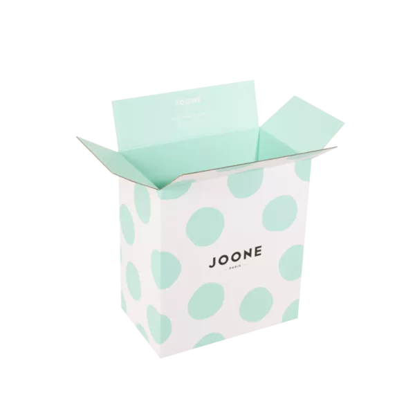 Caisse en carton imprimée recto & verso réalisée pour des couches pour la marque Joone