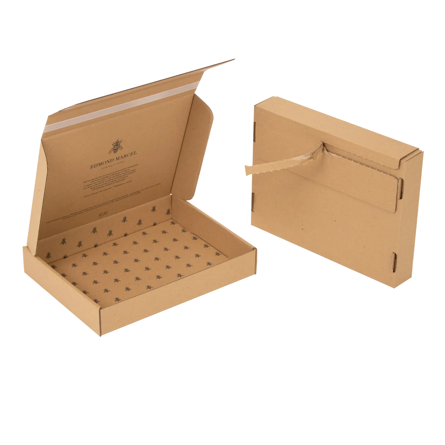 Coffret e-commerce sur-mesure impression intérieure avec double bande adhésive pour un retour en tout sécurité