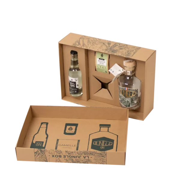 Coffret en carton personnalisé sur-mesure pour bouteille de GIN